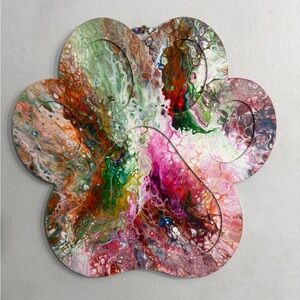 Original Abstract Art 14x14 Paw Print Handmade Colorful Design Original